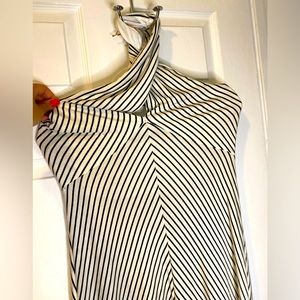 White and Black Striped Halter Maxi Dress size M